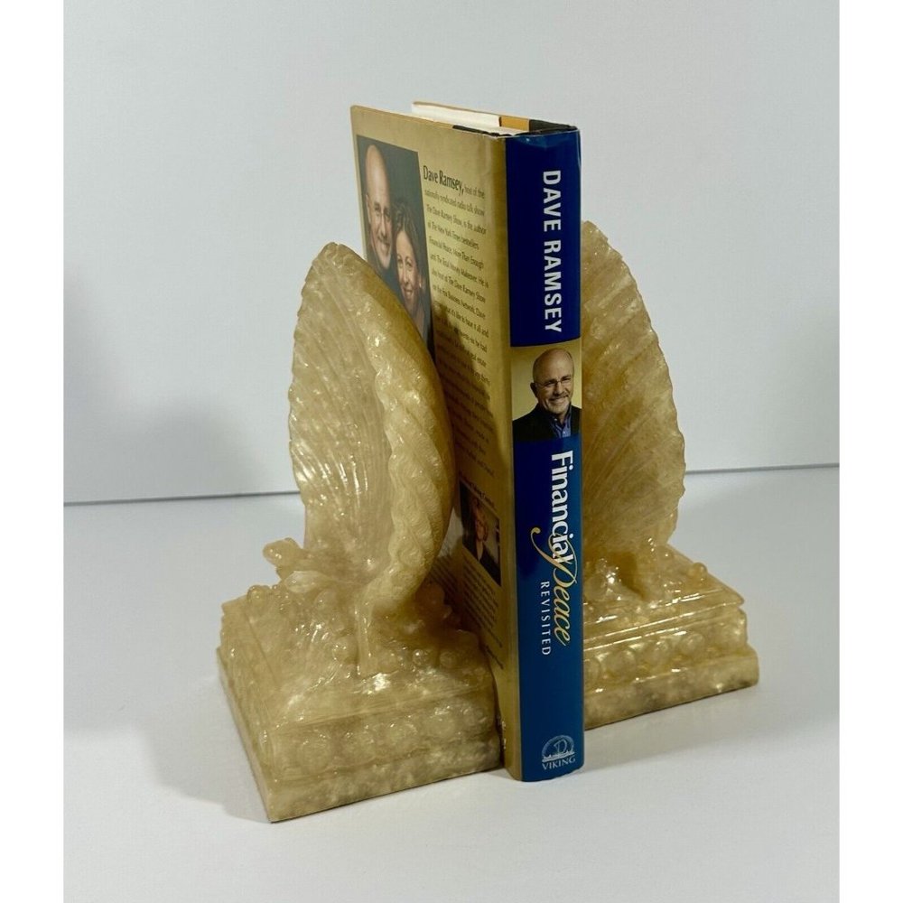 Clam Sea Shell Bookend Set Capiz Like Finish Nautical Beach Ocean Heavy Vintage